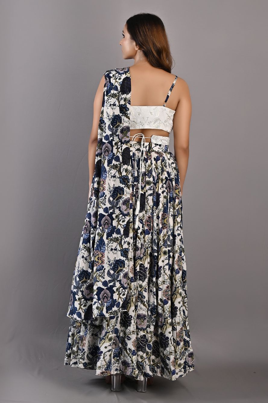 Embelia - Printed Embroidered Lehenga Set With Belt-4