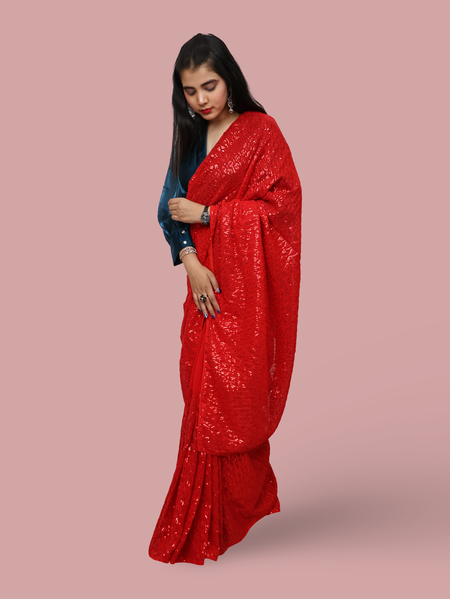 Designer Saree with Sequin & Thread Work by Shreekama-1