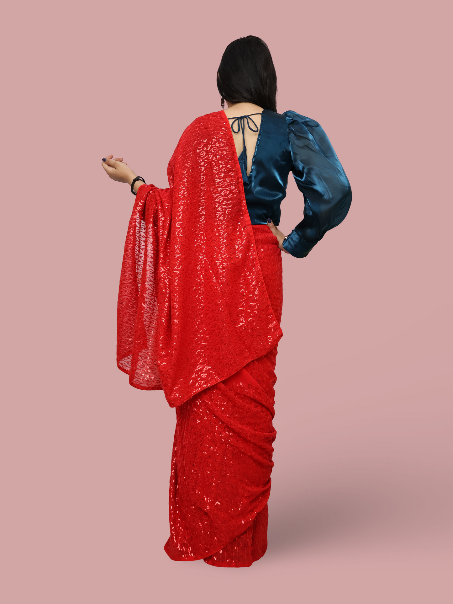 Designer Saree with Sequin & Thread Work by Shreekama-2