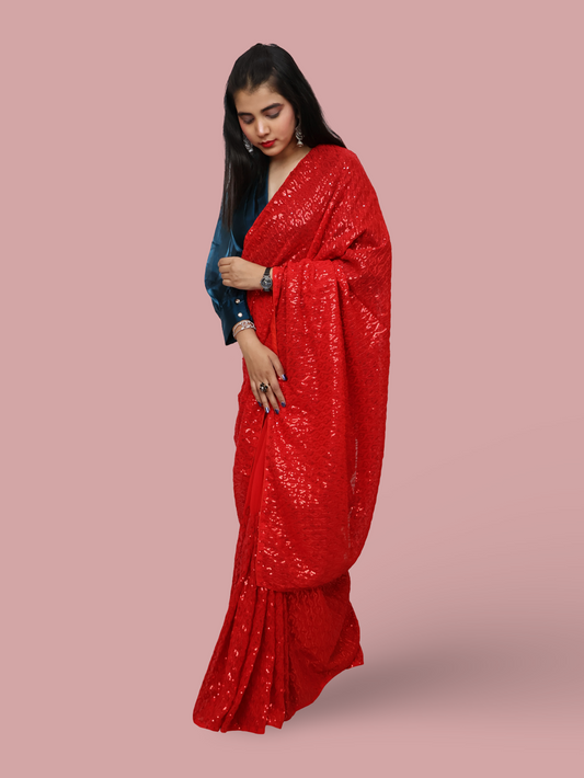 Designer Saree with Sequin & Thread Work by Shreekama-1