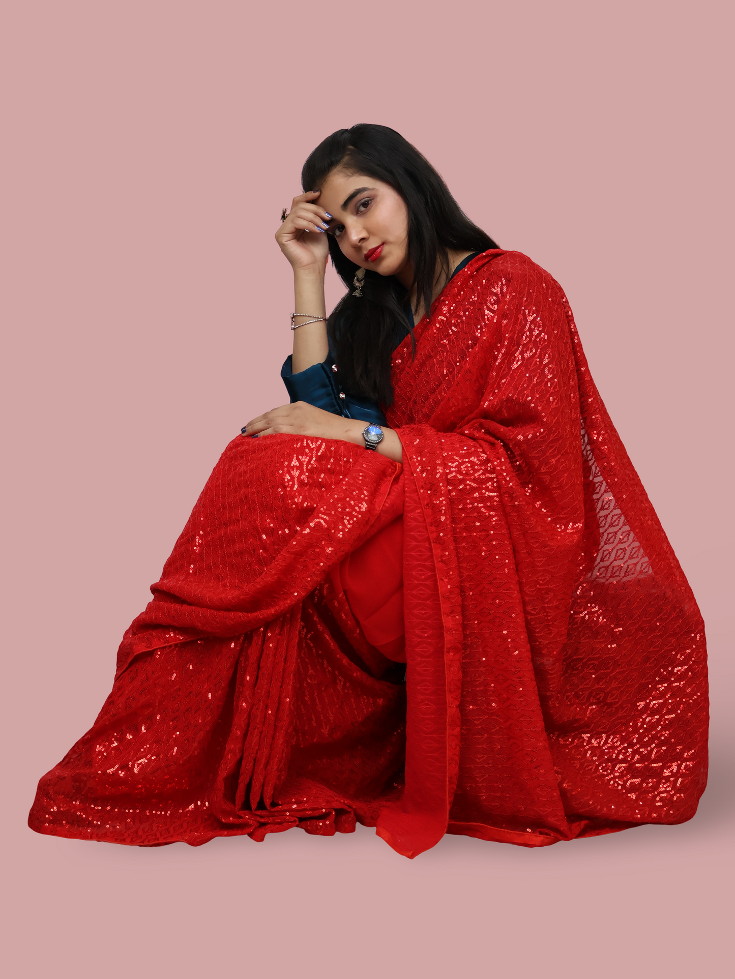 Designer Saree with Sequin & Thread Work by Shreekama-3