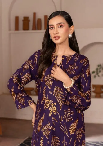 Stylish Women's Stitched Printed Shirt and Trouser Set, 2 Pcs, Arabic Linen