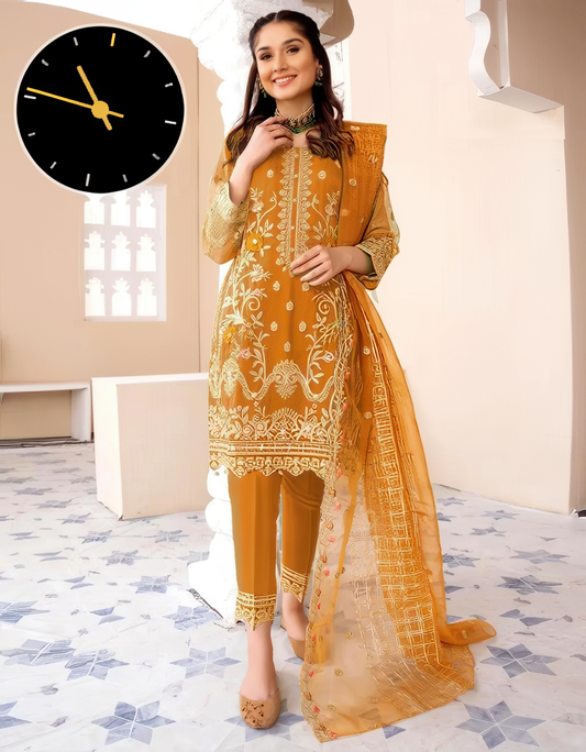 3 Pcs Women's Stitched Embroidered Suit