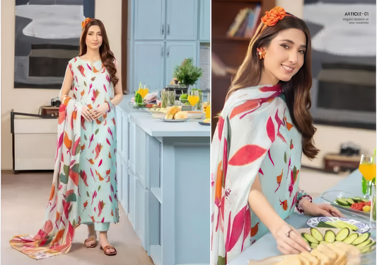 3 Pcs Women's Unstitched Digital Print Suit