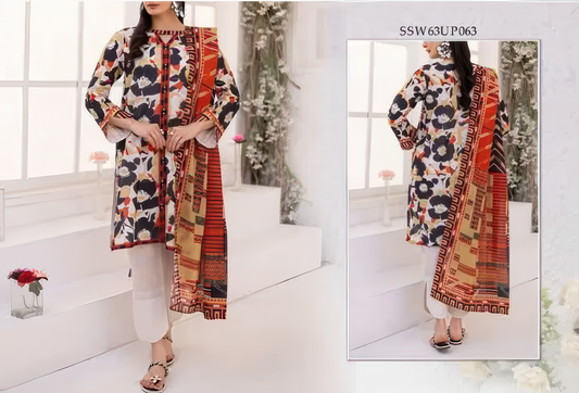 3 Pcs Women's Unstitched Digital Print Suit