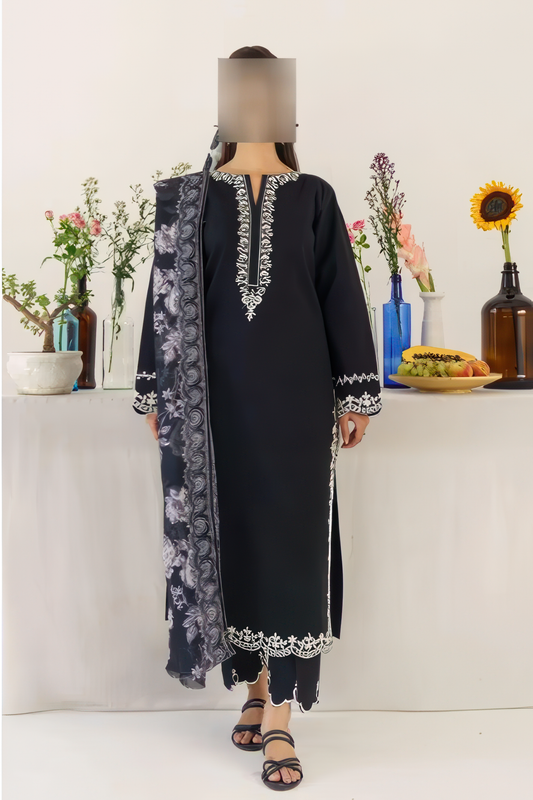 3 Pcs Women's Unstitched Embroidered Suit