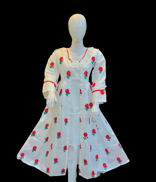 3 Pcs Women's Stitched Katan Silk Embroidered Gown Suit