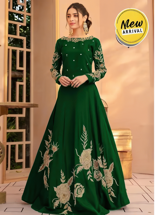 Women's Stitched Shamoz Silk Embroidered Maxi