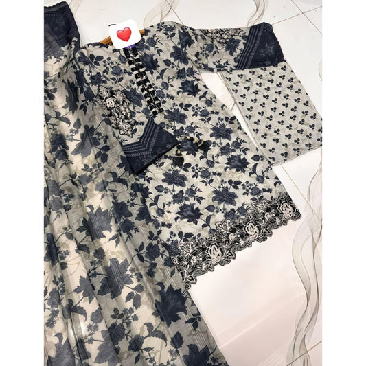 3 Pcs Women's Stitched Printed Suit