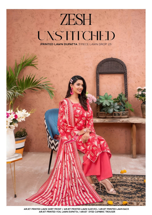 ✨ Zesh ✨ 3 Piece unstitched Suit Zesh Summer Lawn Collection 2025